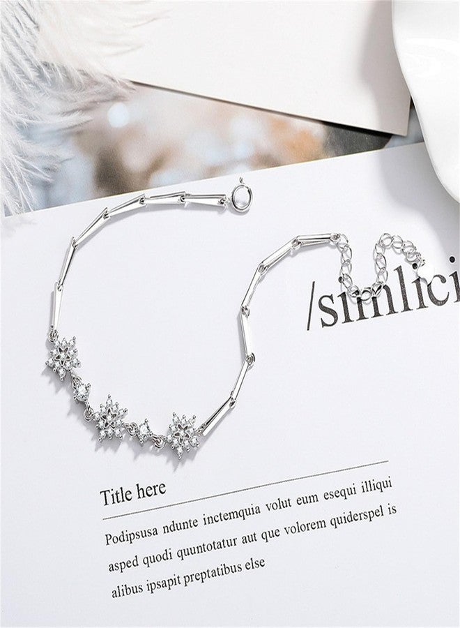 WCRAZYE Rhihestone Snowflake Bracelets for Women Cute Shiny Blue CZ Crystal Adjustable Chain Christmas Charm Bracelets Thin Dainty Hand Holiday Bracelet Anniversary Birthday Mother Day Jewelry Gifts (Style 2) - Image 3